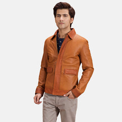 Hubert Leather Jacket In Tan Brown