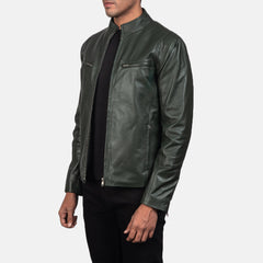 Outland Edge Green Vintage Leather Moto Jacket