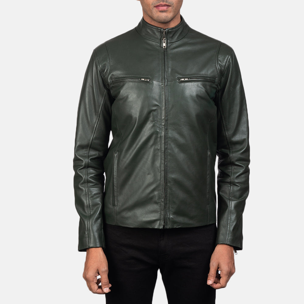 Outland Edge Green Vintage Leather Moto Jacket