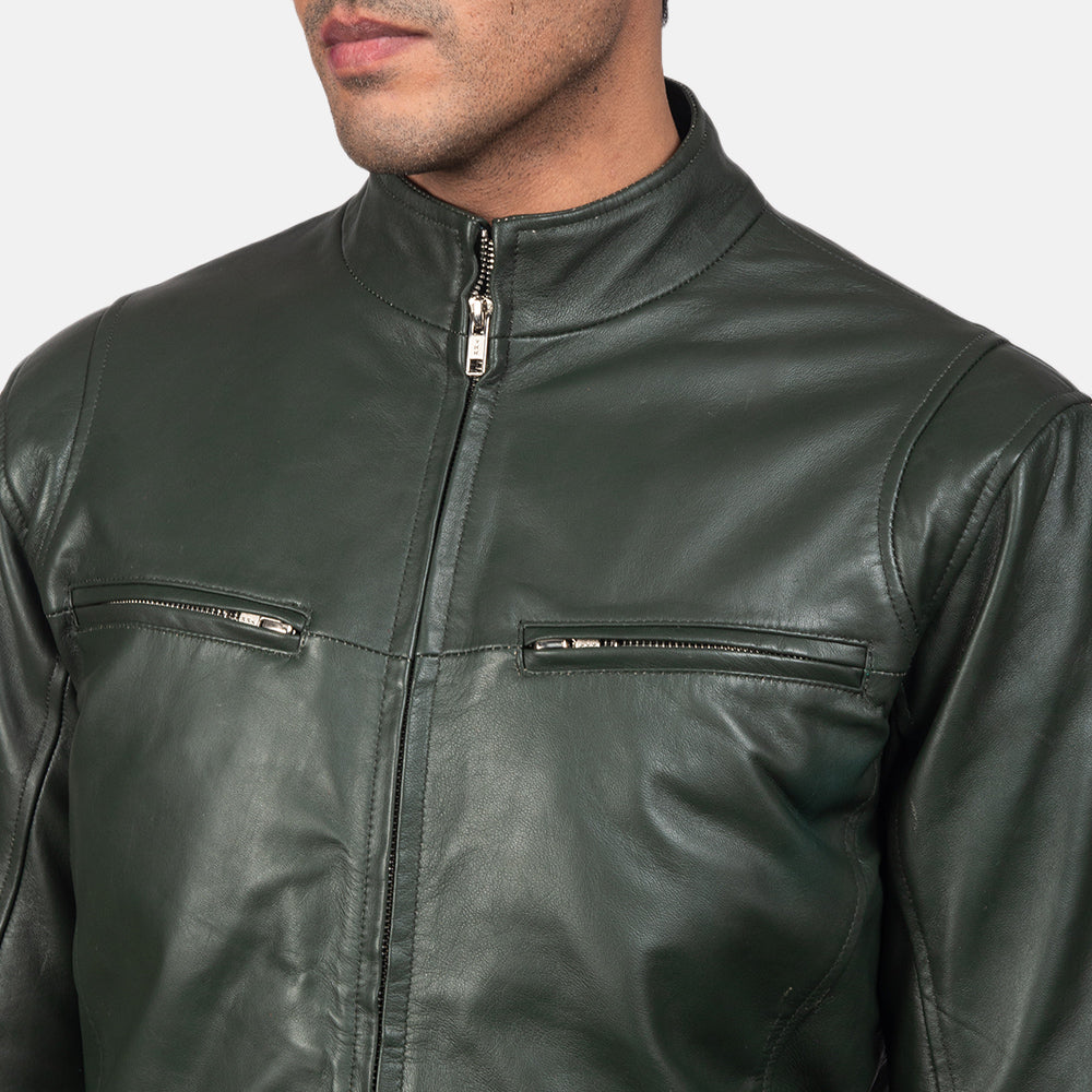 Outland Edge Green Vintage Leather Moto Jacket