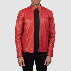 Ionic Biker Jacket Made From Red Leather
