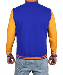 Men's Royal Blue Baseball Varsity Jacket with Yellow Sleeves - Bomber Style