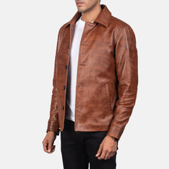 Waffle Leather Jacket In Brown