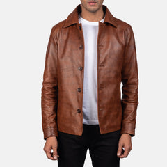 Waffle Leather Jacket In Brown