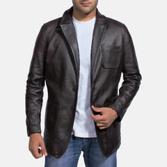 Wine Leather Blazer In Black