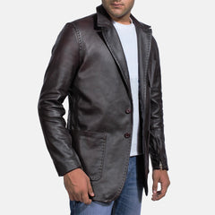 Wine Leather Blazer In Black