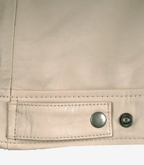 Men's Beige Harrington Leather Jacket with Classic Shirt Collar