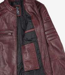 Men's Burgundy Real Leather Biker Jacket