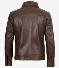 Reeves Men's Brown Leather Jacket with Shirt Collar Detail