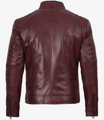Men's Burgundy Real Leather Biker Jacket