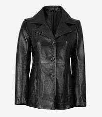 Bitonto Women's Black Leather Coat - 3/4 Length