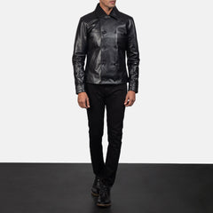 Mod Leather Peacoat In Black