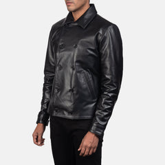 Mod Leather Peacoat In Black