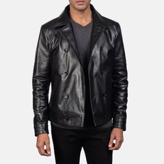 Mod Leather Peacoat In Black