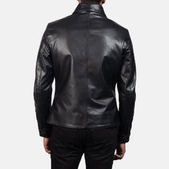 Mod Leather Peacoat In Black
