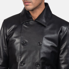 Mod Leather Peacoat In Black