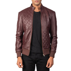 Moda Leather Bomber Jacket In Maroon