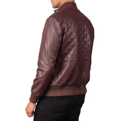 Moda Leather Bomber Jacket In Maroon