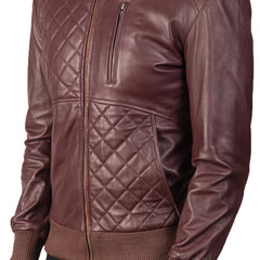 Moda Leather Bomber Jacket In Maroon