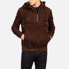 Kenton Hooded Pullover Jacket In Mocha Suede