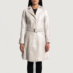 Moonlight Leather Trench Coat In Silver