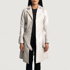Moonlight Leather Trench Coat In Silver