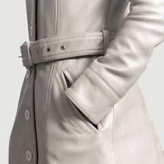 Moonlight Leather Trench Coat In Silver