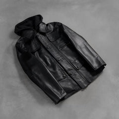 Moulder Hooded Leather Jacket In Black
