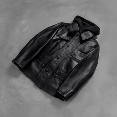 Moulder Hooded Leather Jacket In Black