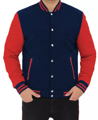 Men's Red & Navy Blue Varsity Baseball-Style Bomber Jacket