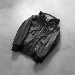 Nintenzo Hooded Leather Bomber Jacket In Black