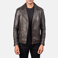 Noah Leather Biker Jacket In Brown