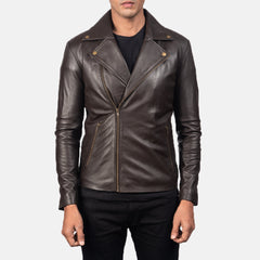 Noah Leather Biker Jacket In Brown