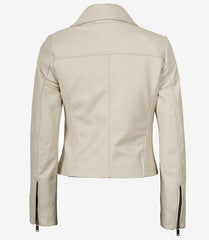 Women's Off White Lambskin Leather Jacket Biker Style