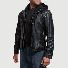 Highschool Hooded Leather Jacket In Black