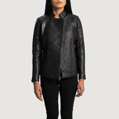 Orient Grain Quilted Leather Biker Jacket In Black