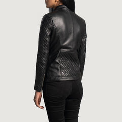 Orient Grain Quilted Leather Biker Jacket In Black