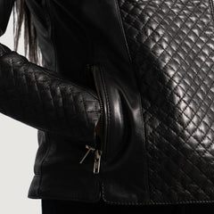 Orient Grain Quilted Leather Biker Jacket In Black