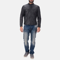 Austere Matte-Finish Black Leather Biker Jacket