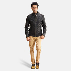 Henry Quilted Leather Jacket In Black