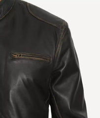 Men's Tall Distressed Brown Leather Jacket in Biker Style