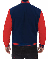 Men's Red & Navy Blue Varsity Baseball-Style Bomber Jacket
