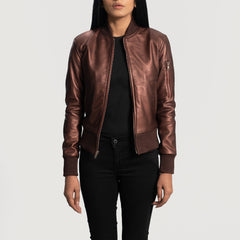 Reida Leather Bomber Jacket In Maroon