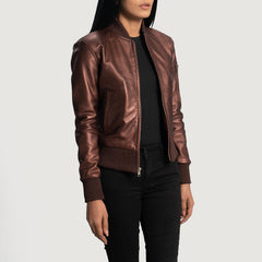 Reida Leather Bomber Jacket In Maroon