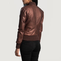 Reida Leather Bomber Jacket In Maroon