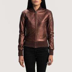Reida Leather Bomber Jacket In Maroon