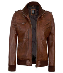 Edinburgh Women Brown Bomber Leather Jacket