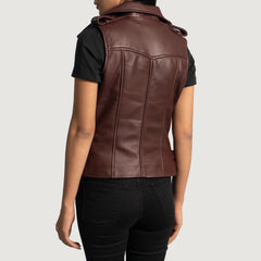 Rhonda Leather Biker Vest In Maroon