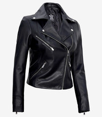 Women BLACK Asymmetrical Biker Leather Jacket