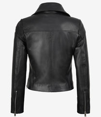 Rita Women's Black Leather Jacket Asymmetrical Biker Style
